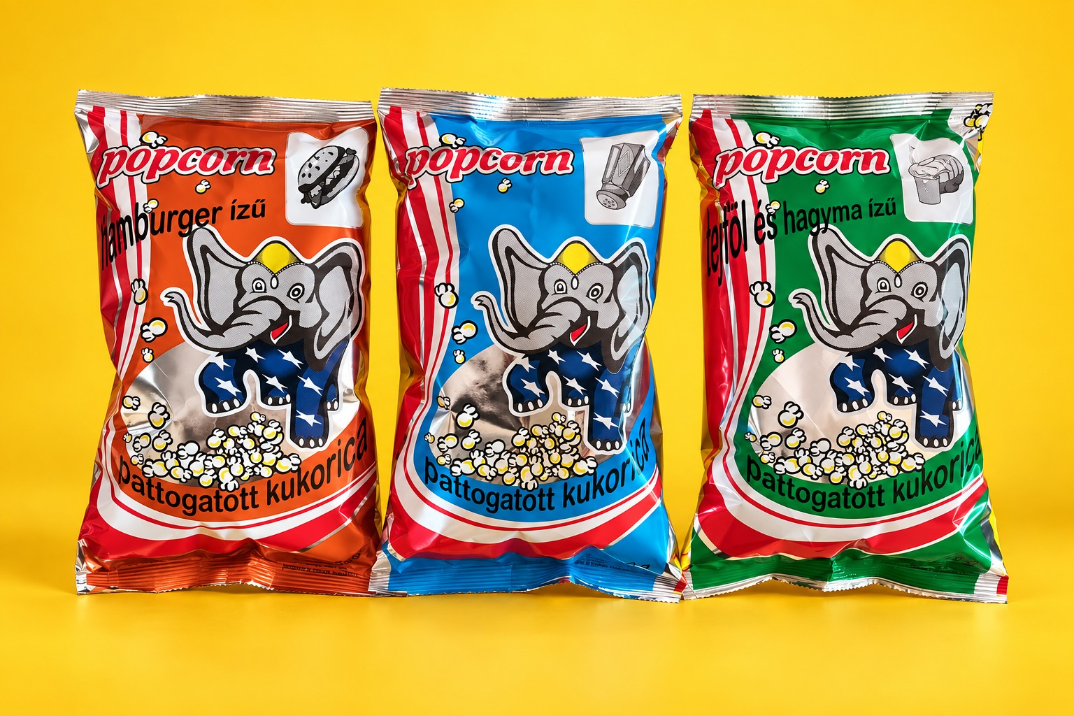 A három popcorníz közös termékfotója
